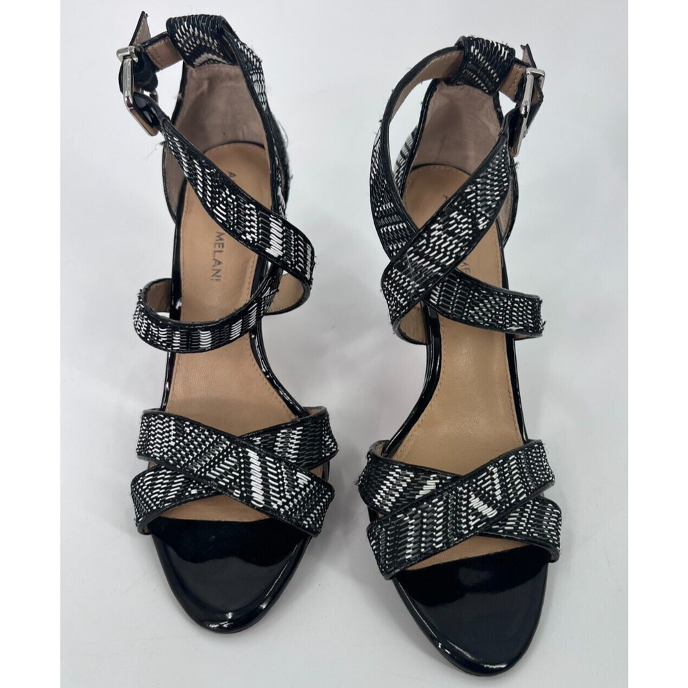 Antonio Melani Black White Tribal Aztec Print Heeled Sandals Women's Size 9M